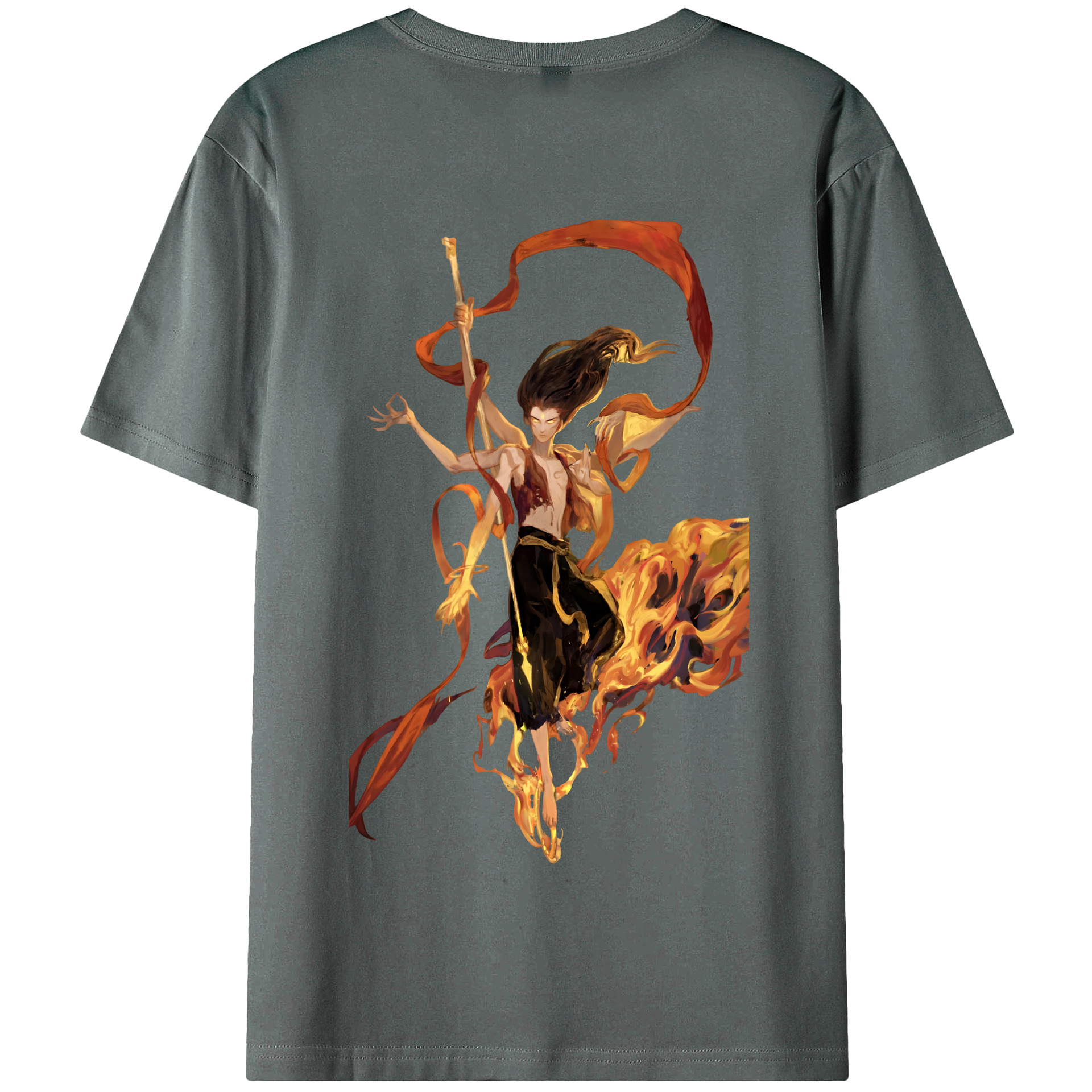 （画像用） Ne Zha 2 ナタ 魔童の大暴れ 綿100％半袖Tシャツ（背面プリント）